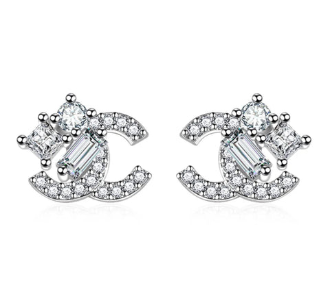 Rhinestone “C” Inspired Stud Earrings