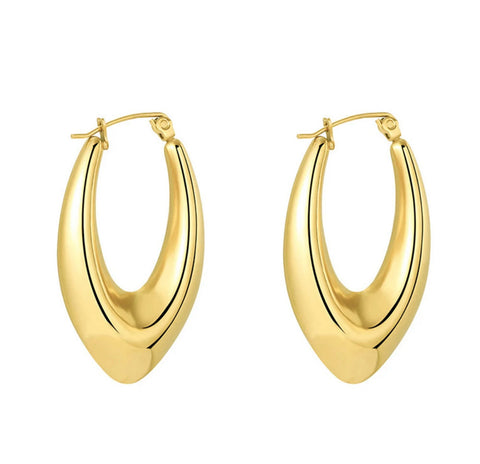 Gold Oval Hoop Earrings - Stainless Steel