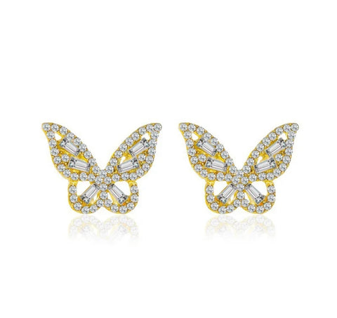 Gold 925 Butterfly Stud Earrings