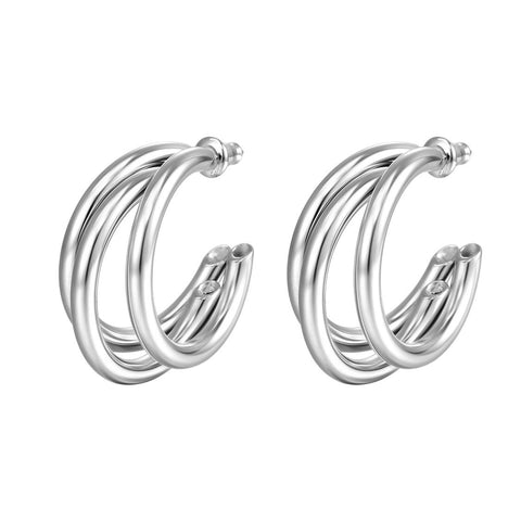 Silver Tri-Circle  Earrings- Stainless Steel
